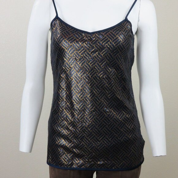 Banana Republic Blue Gold Sequin Cami Tank Top Size XS Stretch - Picture 9 of 11
